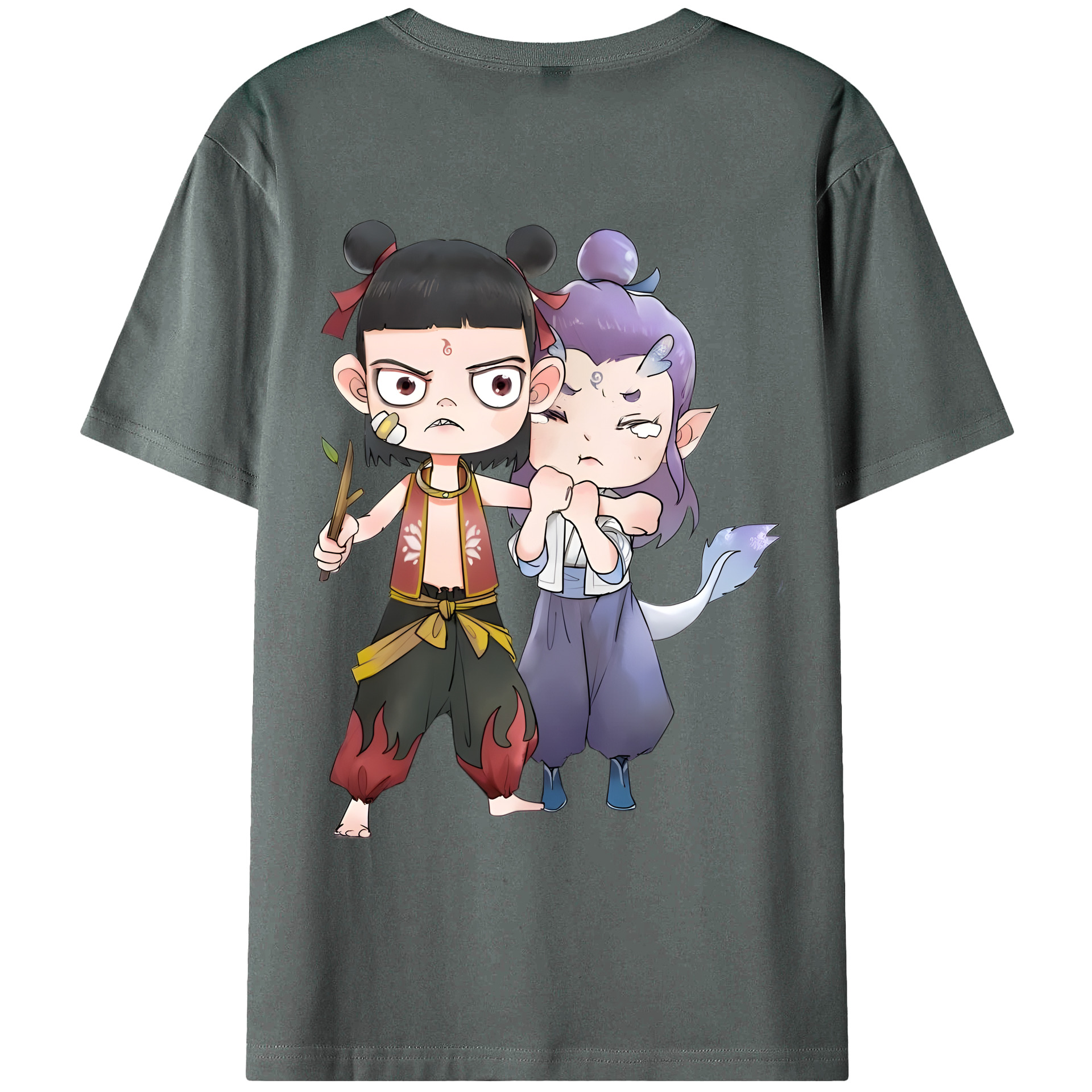 （画像用） Ne Zha 2 ナタ 魔童の大暴れ 綿100％ メンズ半袖Tシャツ（バックプリント） 通気性